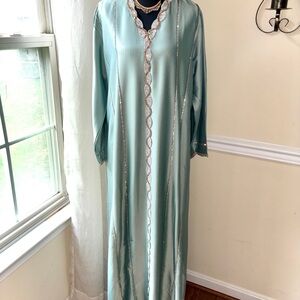 Elegant Teal Long Dress with Silver Accents